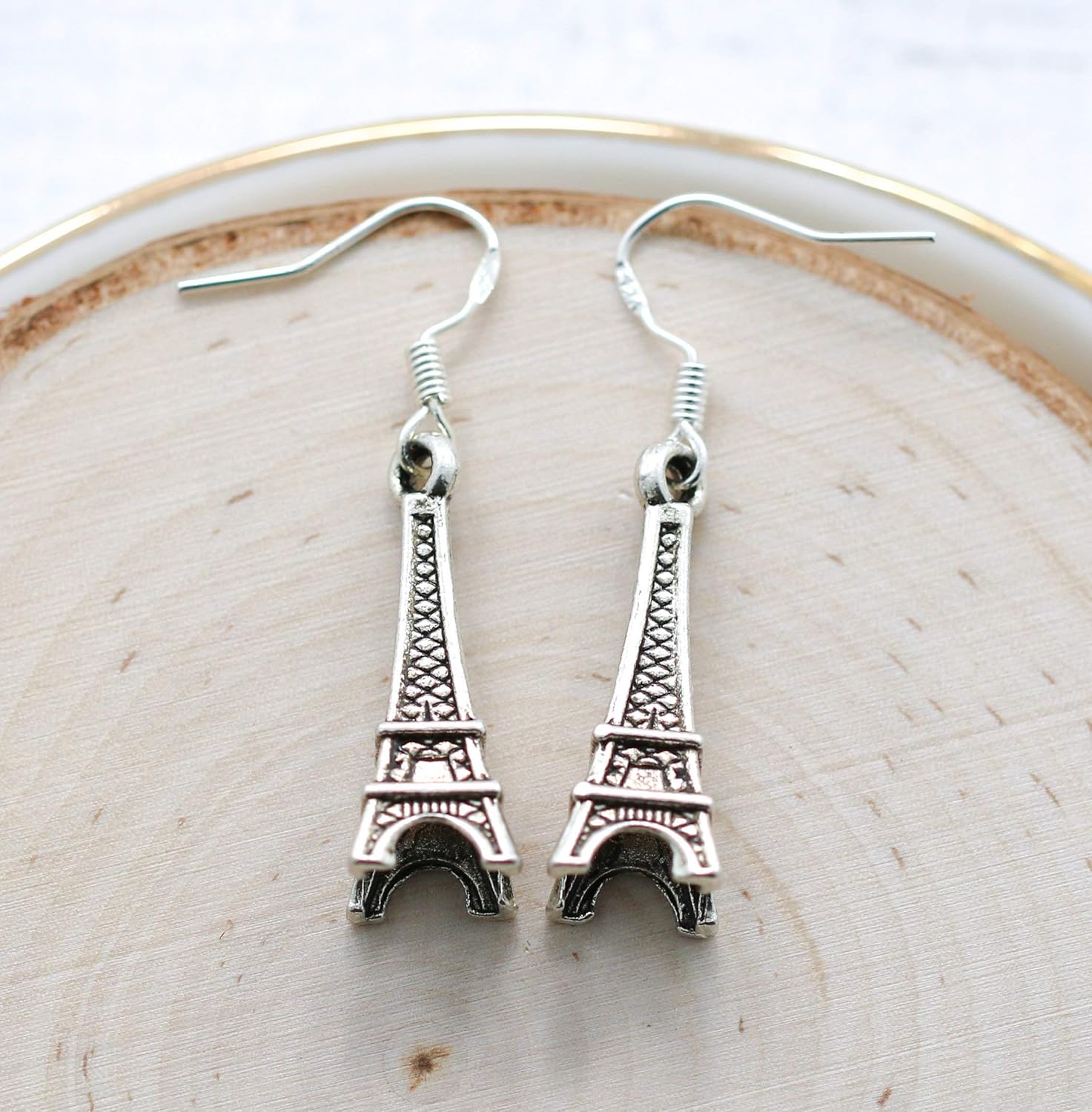 Eiffel Tower Earrings Sterling Silver Hooks Paris Jewelry