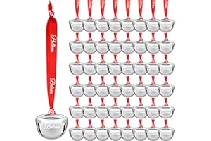 Wiyodaho 72 Pcs Christmas Believe Bell Ornaments 1.5 Inch Polar Santa Sleigh Jingle Bells with Believe Ribbon Christmas Tree Decorations for Xmas Decor (Silver Color, 72)