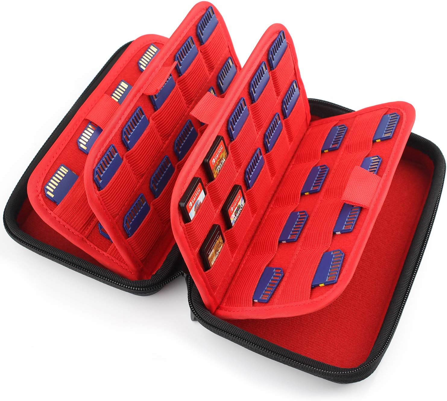 momen Game Card Case for Nintendo Switch with 72 Game Card Holder, ds Game storage For Nintendo 3DS/2DS Switch PS Vita Card and SD Memory Cards, Black and Red