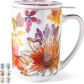 GBHOME Tea Mug with Infuser and Lid, 18 Ounce Large Ceramic Loose Leaf Cup, Microwave, Dishwasher Safe, Perfect For Tea Lovers