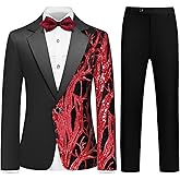 Lamgool Tuxedo Suits for Boys Kids Formal Outfit 4-Piece Set with Sequin Blazer Dress Shirt Black Pants Bow tie Prom Wedding