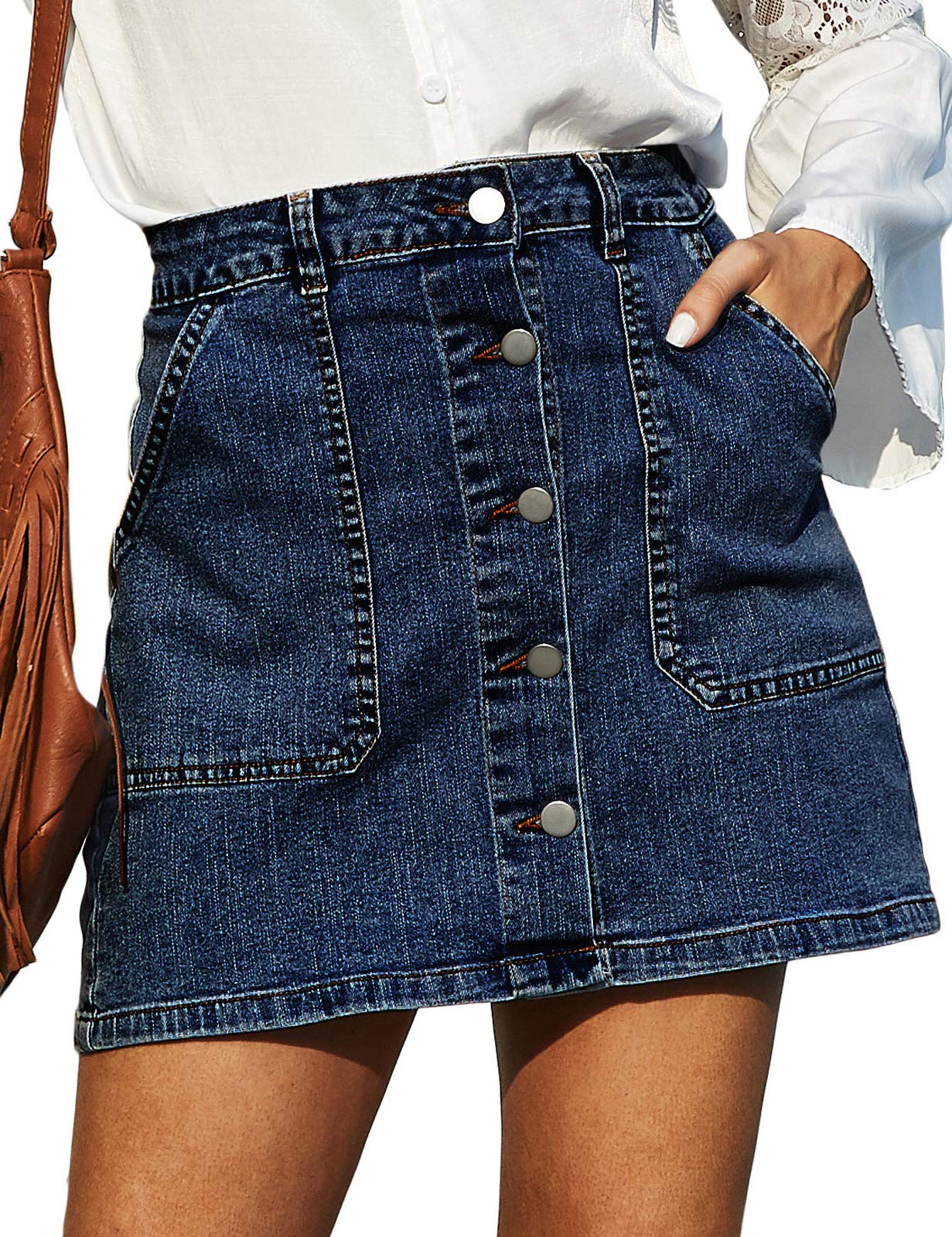 GRACE KARIN Women's Casual Button Down Denim Skirt