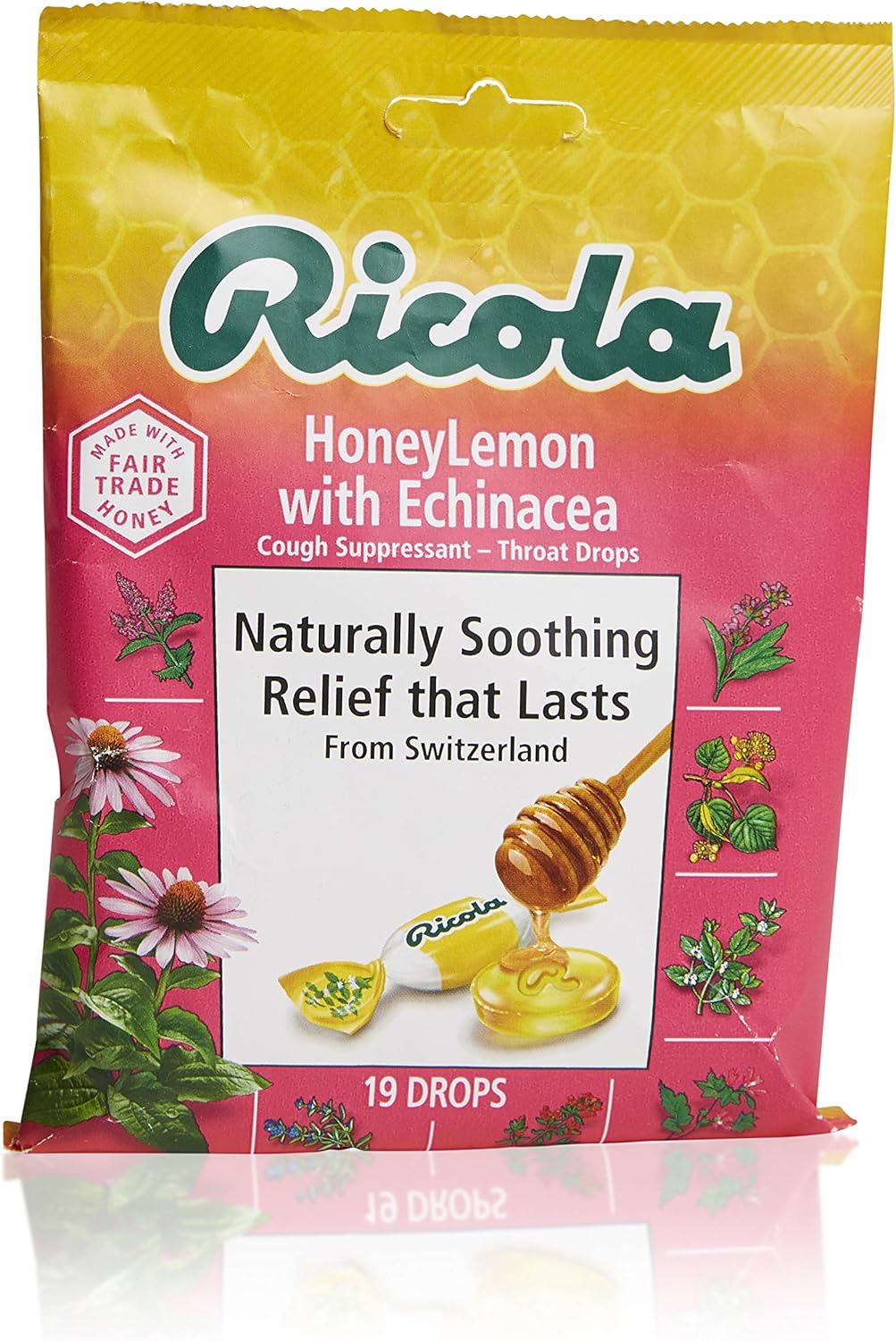 Ricola Honey Lemon w/Echinacea Herbal Cough Suppressant Throat Drops, 19ct Bag (Pack of 3): Health & Personal Care