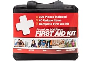 M2 BASICS Premium First Aid Kit (300 Pieces, 40 Unique Items) First Aid Kit for Home, Car, Vehicles, Business, Travel, Outdoors, Camping, Travel Sports – Durable Bag, Emergency Medical Supplies