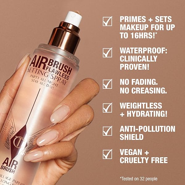 CHARLOTTE TILBURY AIRBRUSH FLAWLESS SETTING SPRAY – ULTRA-FINE HYDRATING MIST TO PRIME & SET MAKEUP UP TO 16HR – SOOTHES AND BLURS SKIN, WATERPROOF, WEDDING MAKEUP