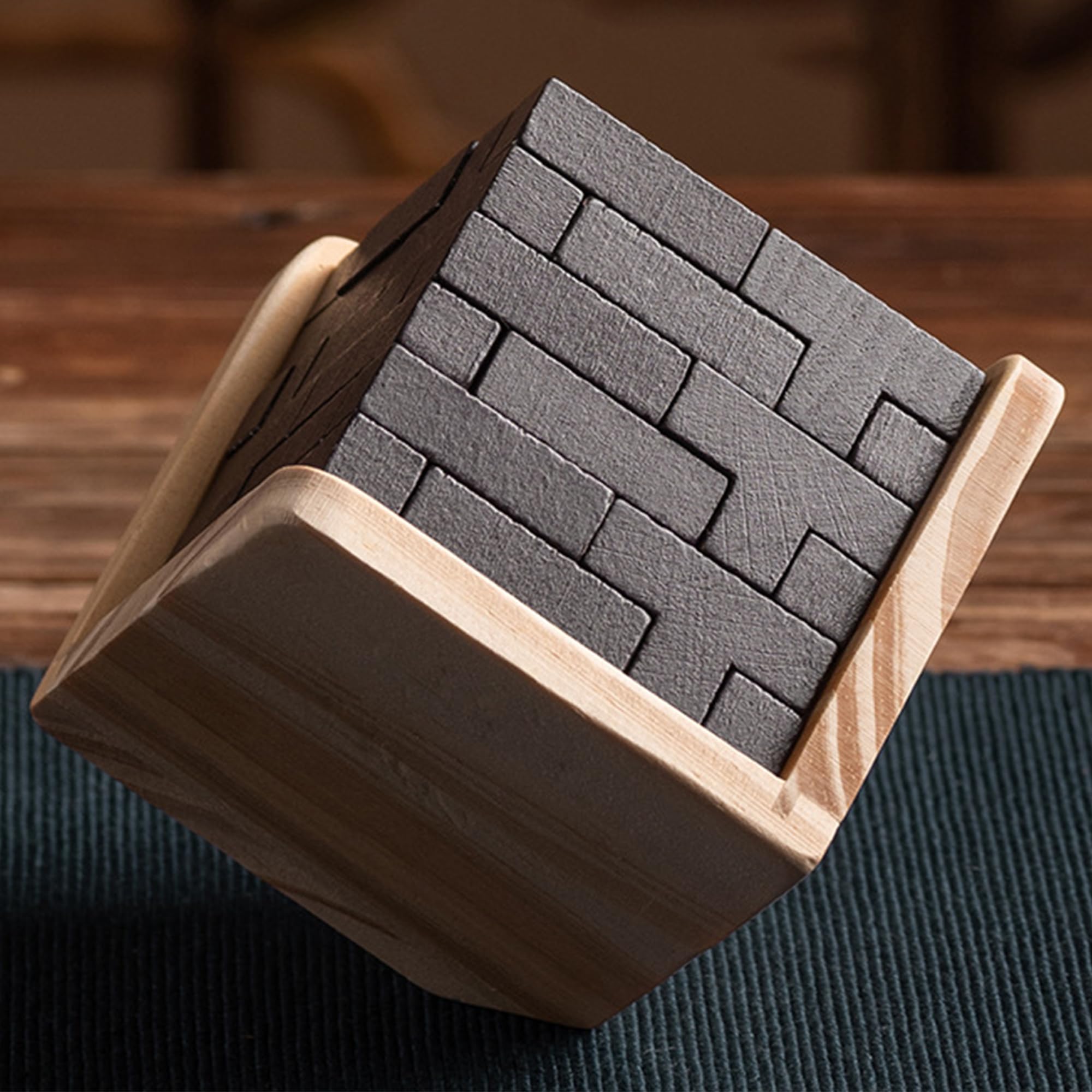 MINGZE Wooden Puzzles Brain Teaser Toy 54 T-shaped Blocks Geometric Intelligence Game Sphere Puzzles For Adults/Kids(Black)