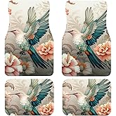 PPZCXWP Artistic Fabric Car Floor Mats-Non-Slip Rubber Backing,Front (26.8x17.3in) & Rear (13x17.3in) Set-Water Absorbing, Durable Automotive Floor Liners with Stylish Patterns,Birds