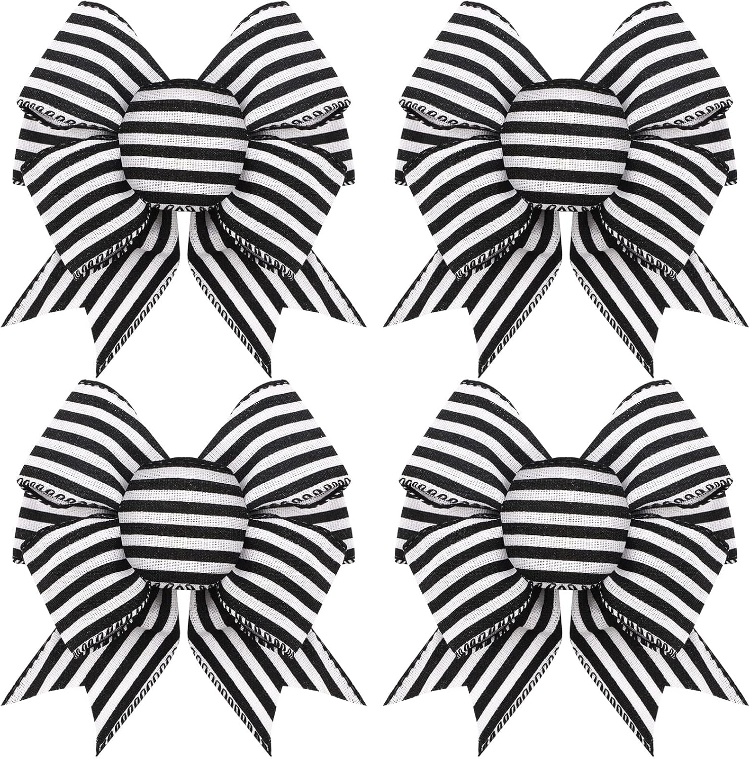 Bows & Ribbons - 4 Pieces Christmas Stripe Wreath Bow Black and White Burlap Stripe Bow Gingham Craft Bows Tree Decorative Bow Decor for Crafts Xmas Party Home Birthday Decoration
