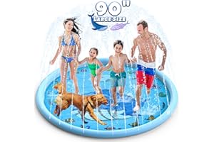 90" Splash Pad, BerrysParadise Outdoor Sprinkler Play Mat Toys for Kids Water Toys, Inflatable Wading Pool Extra Large Thicker Thickness Summer Funny Toys for 3-12 Years Old Children Boys & Girls