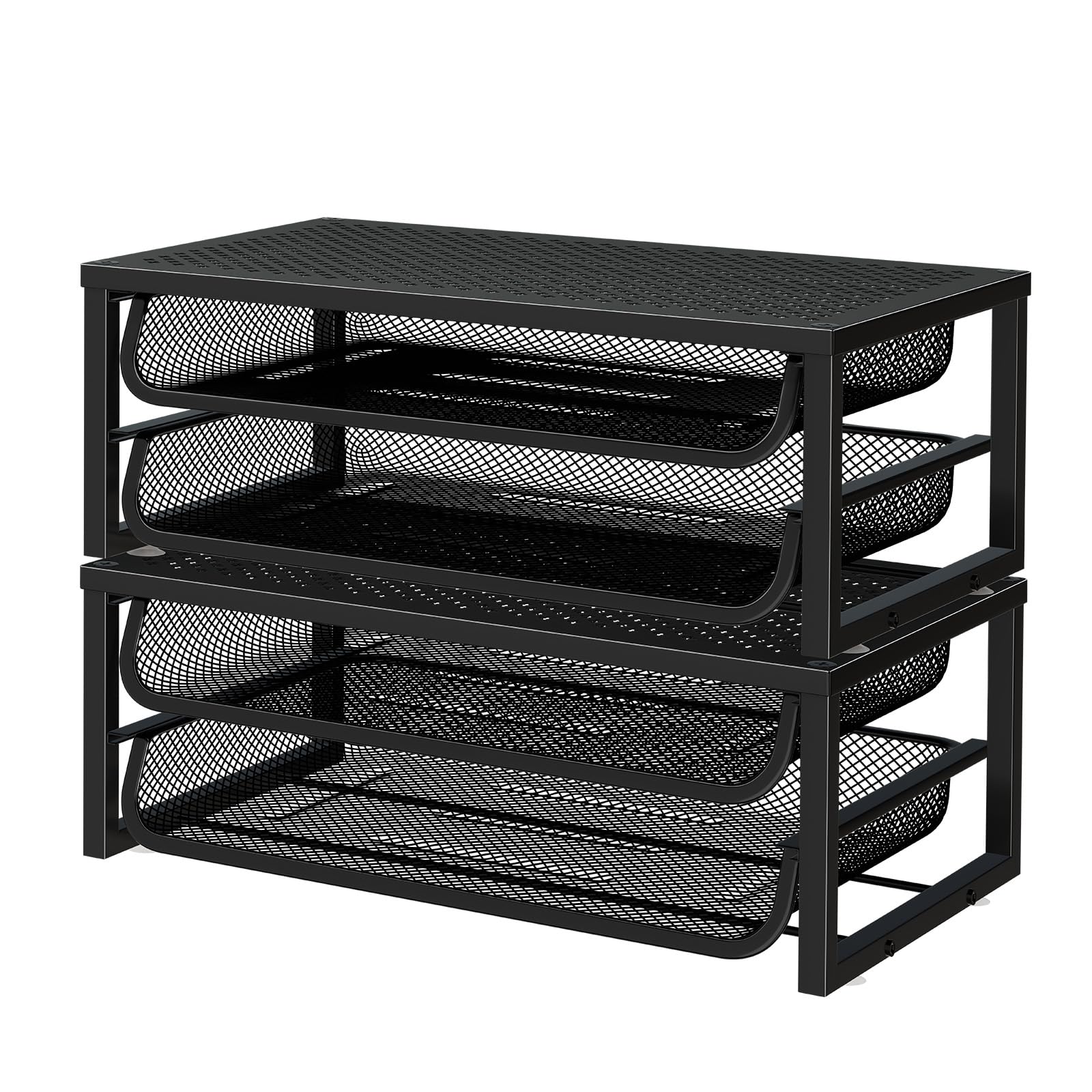 Photo 1 of Ekisemio Desk File Organizer, 2 Pack 2-Tier Letter Tray Paper Organizer with Sliding Trays, Metal Computer Monitor Stand Riser for Office, Home, Black