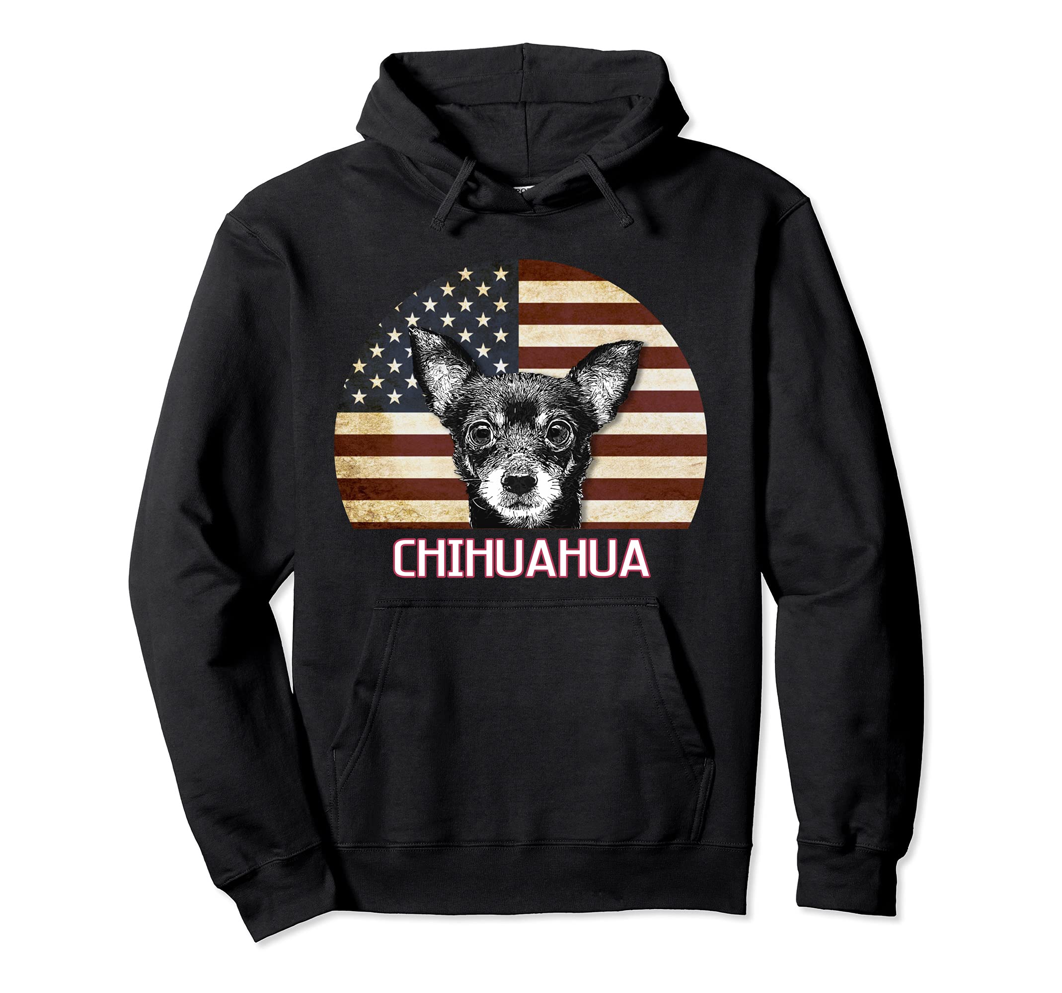 Chihuahua Dog Lover Owner Retro USA American Merica Flag Pullover Hoodie