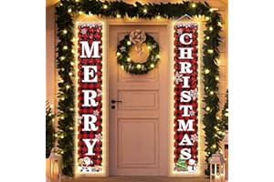 KREYFER 71 x 12 Inches Merry Christmas Lighted Banner for Doorway Porch Yard, Festive Xmas Holiday Theme Decor Outdoor Indoor Front Door Wall Welcome Hanging LED Banner Door Sign Decorations Party Supplies