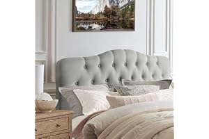 Rosevera Givanna Adjustable Height Headboard with Linen Upholstery and Button Tufting for Bedroom, King, Classic Gray