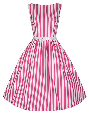pink and white striped dress