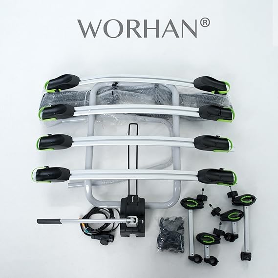 WORHAN® Fahrradträger Heckträger Fahrrad - Gepäckträger Anhängerkupplung ISO9007, UKAS998,, LED (Für 4 Fahrräder FA4