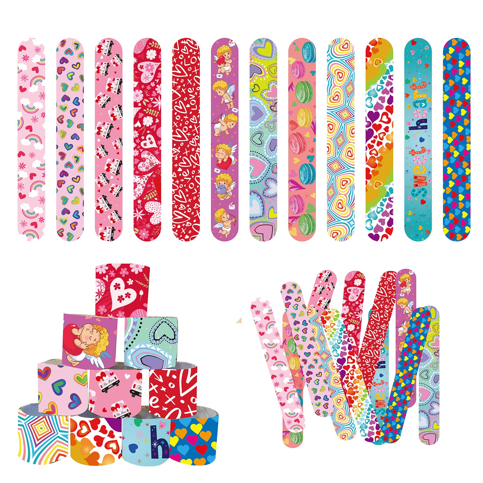 Photo 1 of 48 Pcs Valentine Slap Bracelets for Kids Valentines Day Slap Bracelets Bulk for Boys and Girls Colorful Hearts and Animal Bracelets for Party Favors Supplies Classroom Prizes Exchanging Gifts