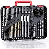 AVID POWER Drill Bit Set, Titanium Twist Brad Point Driver Bits, Drill and Screwdriver Bits Combo Kit with Case for Metal, Wood, Concrete and Masonry, 100 Pieces