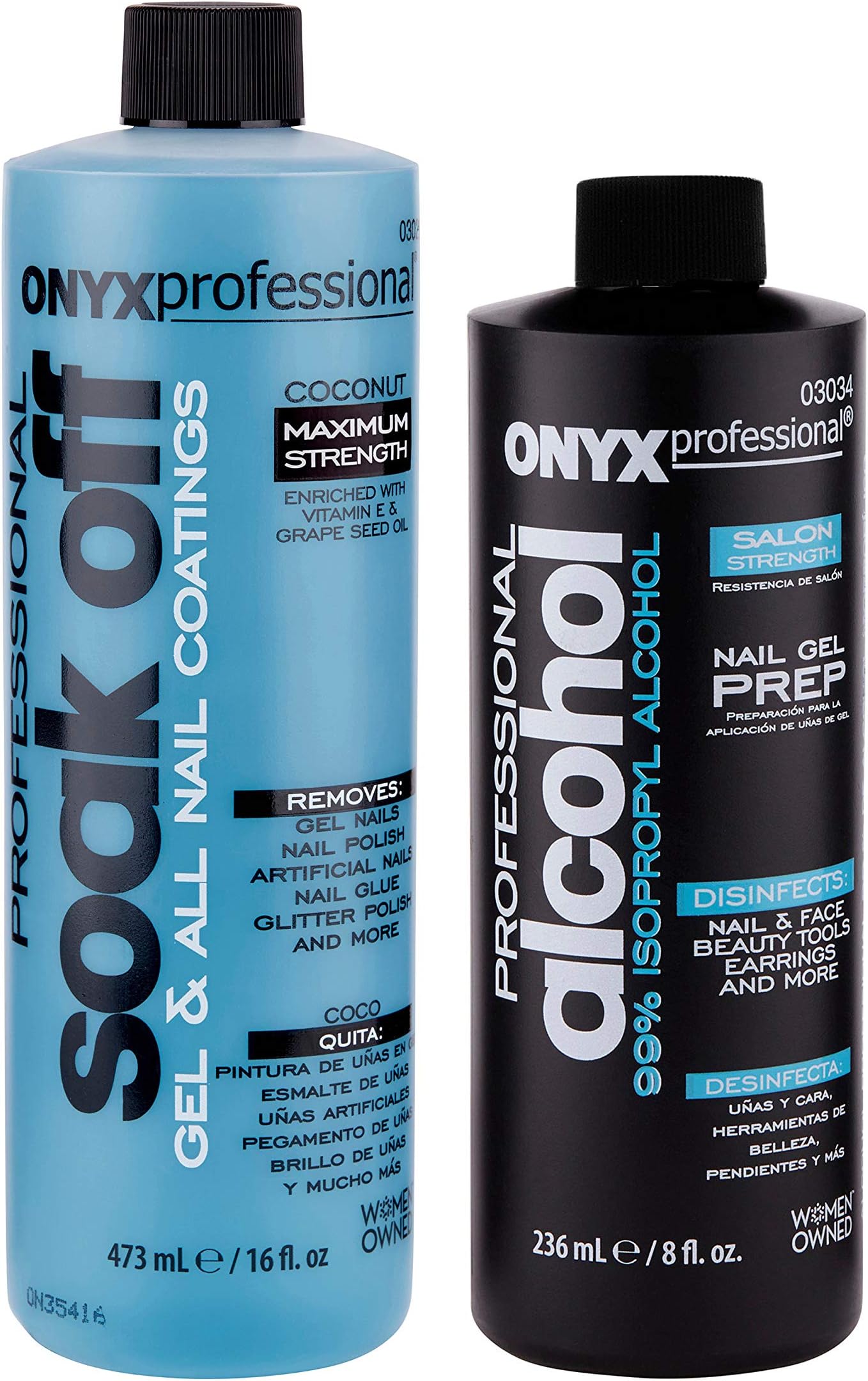 Onyx Professional Shellac & Gel Nail Polish Remover 16oz & 99% Isopropyl Alcohol Nail Prep 8oz Preps & Removes Artificial Nails, Nail Glue, Glitter Polish & More