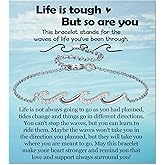 EPIRORA Inspirational Gifts for Women- Silver Wave of Life Encouragement Bracelet Jewelry Presents, Cancer Care Get Well Soon Gifts for Friends Mom Daughter Sister