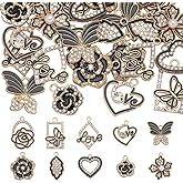 SUNNYCLUE 1 Box 40Pcs 10 Styles Rhinestones Charms Love Charm Bulk Heart Flower Butterfly Leaf Hollow Black Gold Valentines Day Charm for Jewelry Making Charms Supplies DIY Necklace Bracelet Earrings