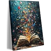 Colorful Butterfly Canvas Wall Art Retro Books Oil Painting Style Wall Decor Picture Butterflies Exploding in Books Poster Print for Library Reading Room Bedroom Modern Reading Concept Home Decoration
