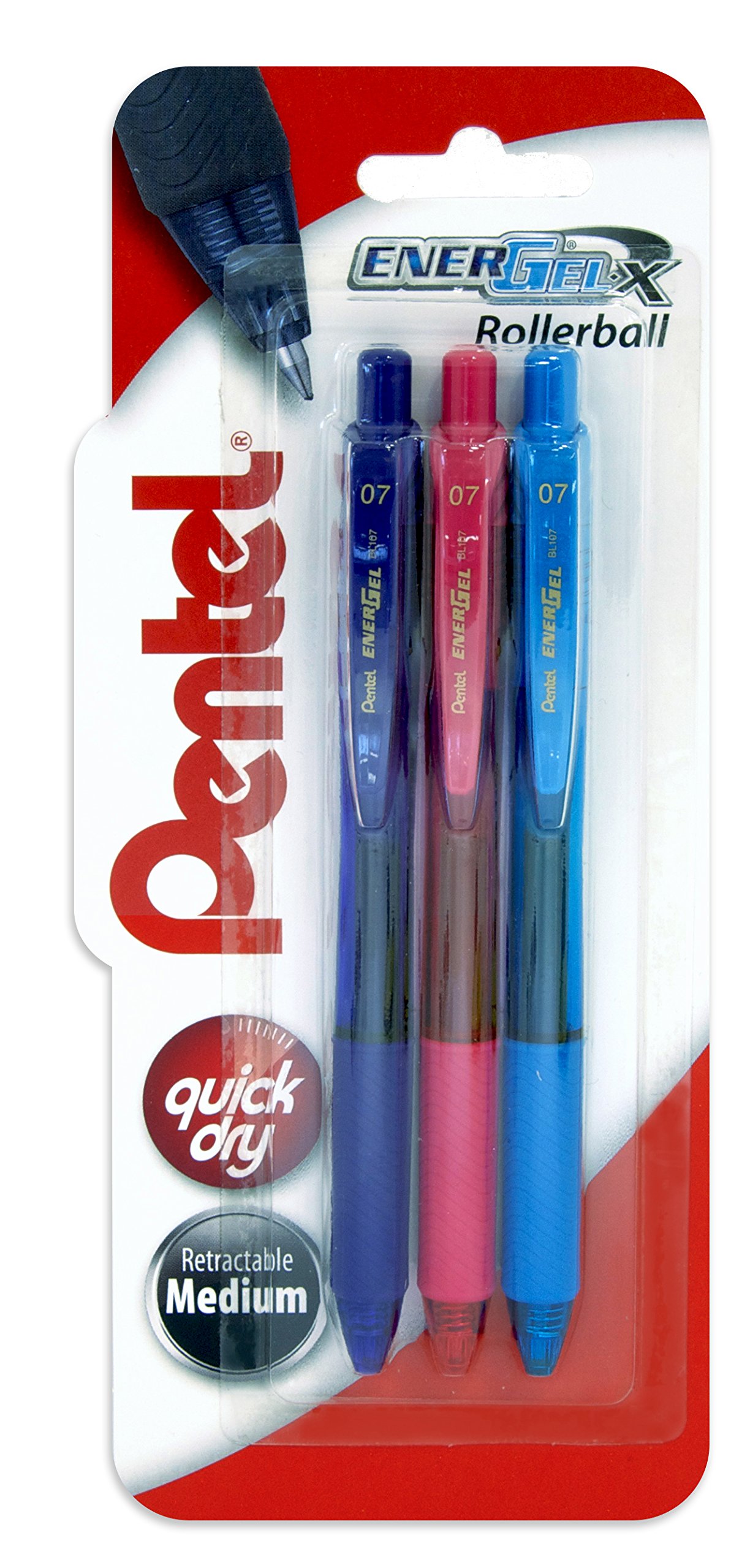 Pentel EnerGel 0.7 mm X Triple Blister Pen - Pink/Sky Blue/Violet (Pack of 3) — image 1