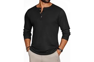 Ekouaer Mens Henley Long Sleeve Shirts Waffle T-Shirt Lightweight Thermal Undershirts S-XXL