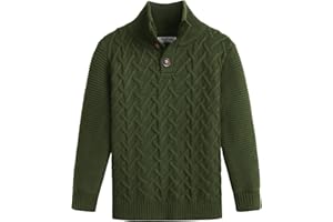 FLYPIGS Boys Turtleneck Sweater Long Sleeve Cable Knit Button Up Pullover Winter Warm Tops for Kids 4-13 Years