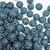10mm Clay Rhinestone Beads for Bracelets, 100 Pcs Sparkle Crystal Beads for Jewelry Making, Glitter Round Shamballa Disco Ball Design for DIY Crafts Necklace Earrings Decoration (Blue Zircon)