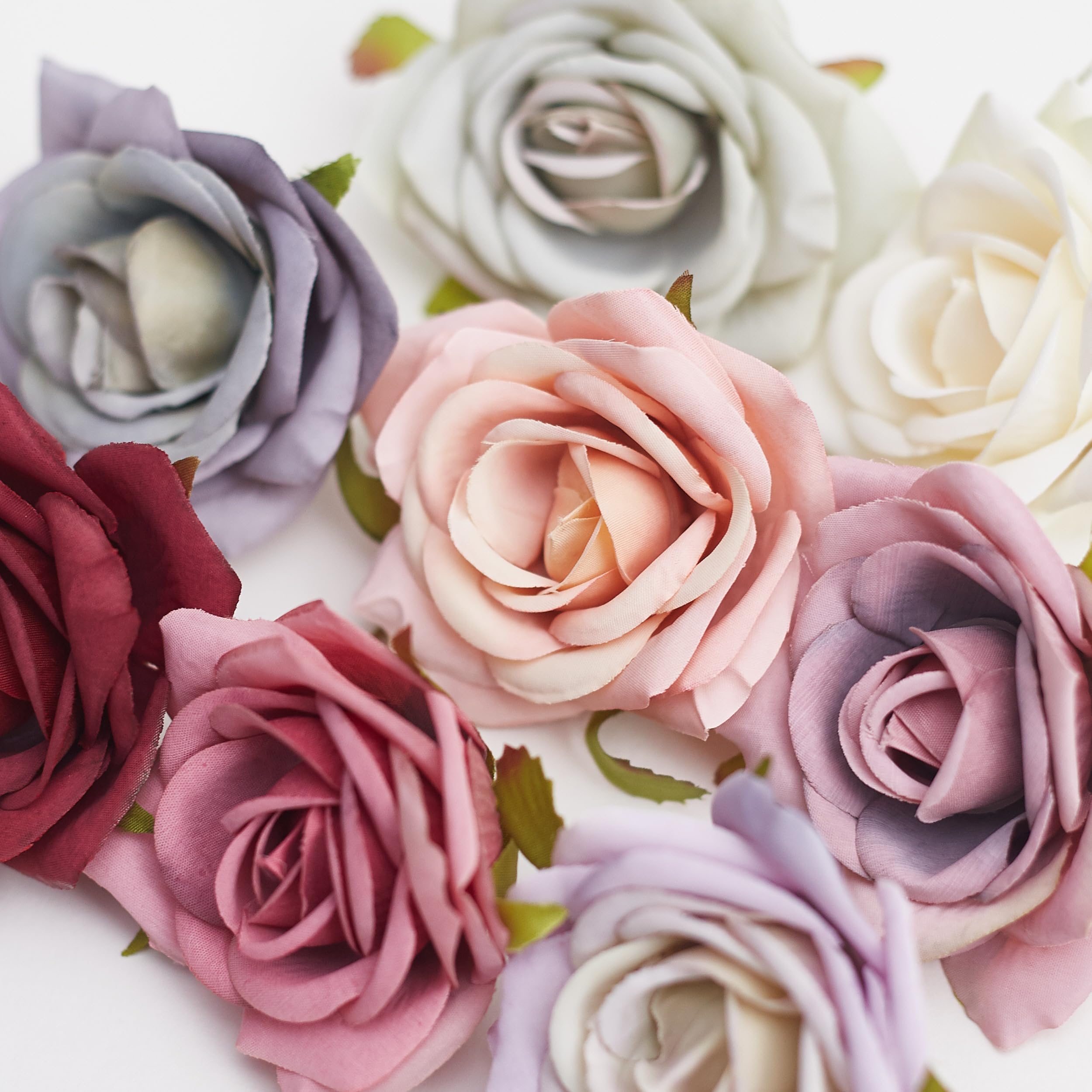 The Baked Studio - 10 Pieces Artificial Flower Silk Rose Head Realistic Flowers for DIY Wreath Craft Cake Living Room Home Wedding Accessories and Decoration (Mixed)