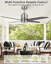 Vaczon 52 Inch Nickel Ceiling Fans with Lights and