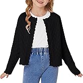 GRACE KARIN Girls Long Sleeve Sweater Cardigan Kids Cropped Cable Knit Button Front Sweaters 6-13Y