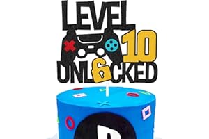 VIKIWIIN Level 10th Unlocked Cake Topper Game Controller 10s Cake Decoration Happy 10 Birthday Cake Decor Video Play Game Movie Theme Boys Girls Men Women Teenager Bday Party Event Celebration Supplies