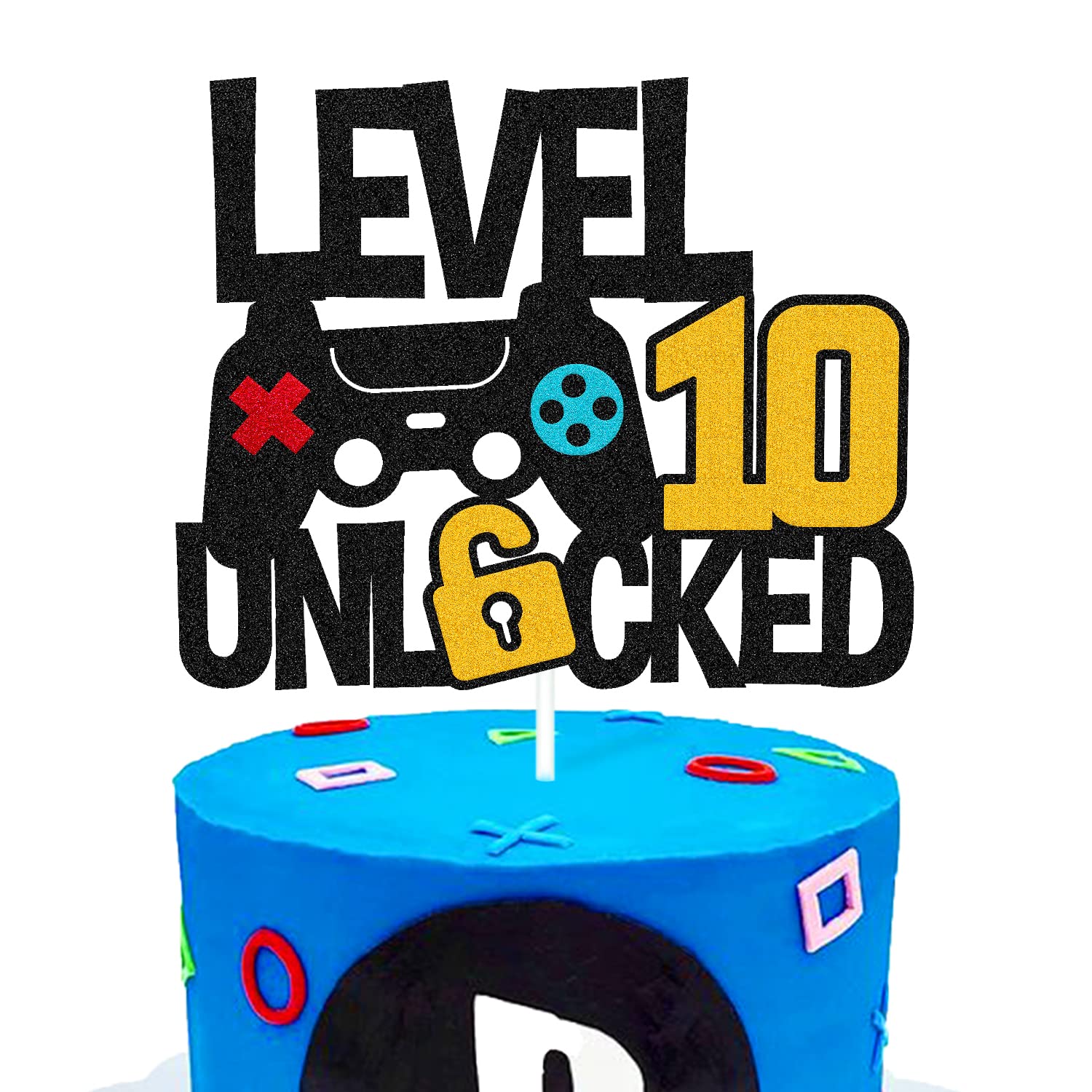 Photo 1 of Level 10th Unlocked Cake Topper Game Controller 10s Cake Decoration Happy 10 Birthday Cake Decor Video Play Game Movie Theme Boys Girls Men Women Teenager Bday Party Event Celebration Supplies