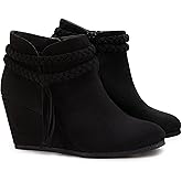 Womens Wedge Ankle Boots Braided Fringe Strap Western Heeled Fall Booties Dress Shoes