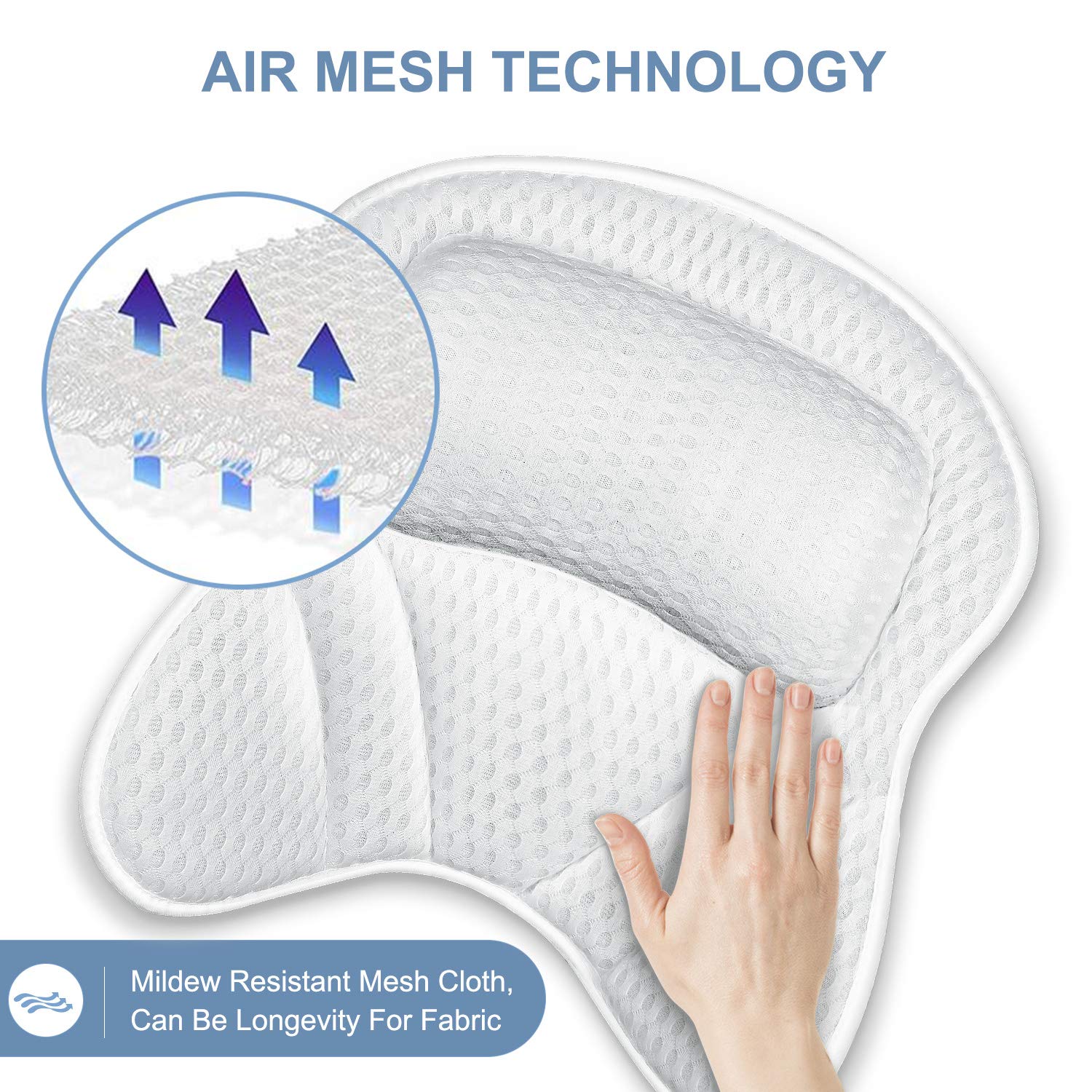 Powsure Bath Pillow for Tub, Luxury Bathtub Pillow for Head, Neck, Shoulder and Back Support, 6 Non-slip Suction Cups & 4D Air Mesh & Soft Breathable，Suitable for all Bathtub and Home Spa : Beauty