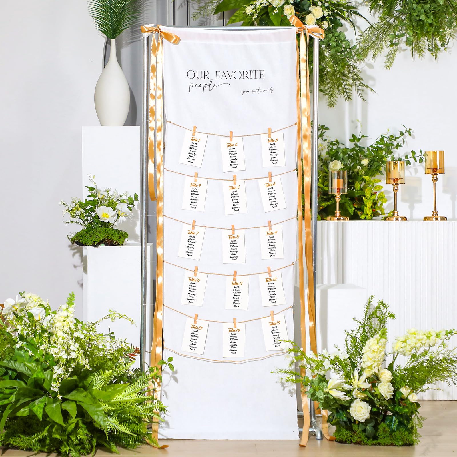 Photo 1 of Wedding Seating Chart Board Display 76"x24" Linen Fabric Wedding Seating Chart for Reception Welcome Please Find Your Seat Sign Rustic Farmhouse Decor for Garden Ceremony Reception Display Outdoor
