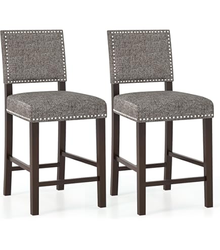 Giantex 24" Swivel Stools With Backs, Counter Height Cushioned Bar Chair, Waterproof PVC & Solid Wood