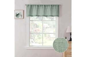 Tollpiz Linen Valance Bedroom Rod Pocket Semi Sheer Curtain Valances Burlap Light Filtering Thick Linen Valance Drape for Living Room, 54 x 16 inches Long, Sage Green, Set of 1 Panel