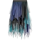 Women Tulle Skirts Layered Tutu Skirt Midi Length Elastic High Waist A Line Skirt