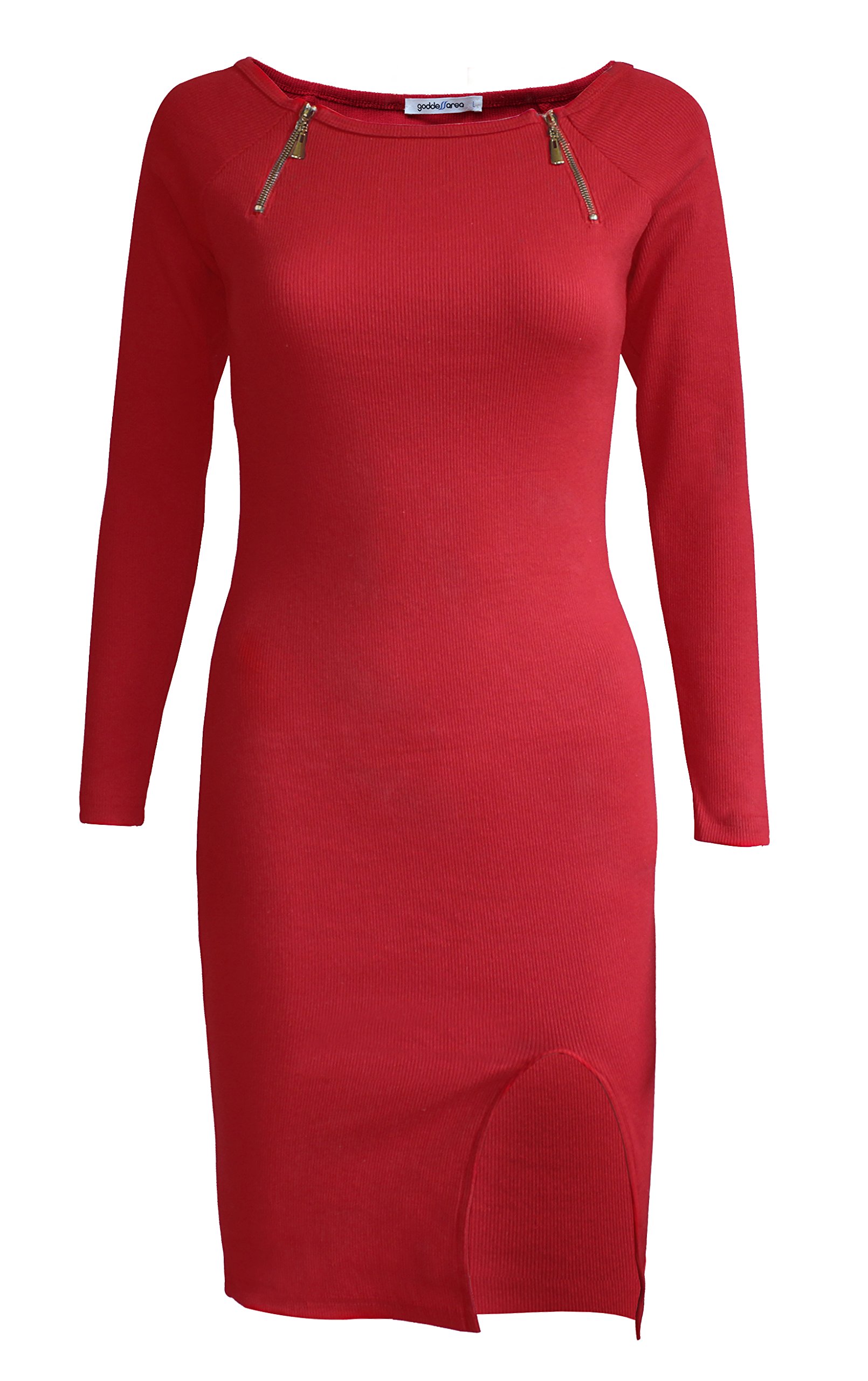 Goddess Area Women\'s Classic Slim Fit Long Sleeve Bodycon Midi Pencil Sweater Dress (A3, Red3)