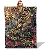 Plistiz Vibrant Frog Throw Blanket 50"x60", Artistic Wildlife Theme Blankets for Living Room Couch, Home, Sofa Decor, Soft Flannel Frog Gifts for Women
