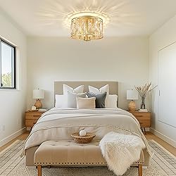 Crystal Flush Mount Ceiling Light, Gold Ceiling