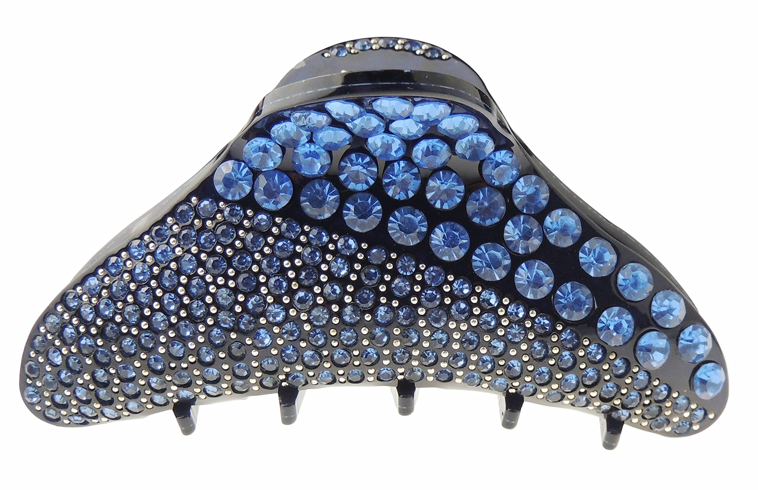 Extra Sparkly Women Girls Crystal Diamante Rhinestone Gems Wave Jaw Clip Octopus Clamp Grip Bridal Wedding Party Fine Thin Medium Short Styling Hair Butterfly Claw Triangle Round Oval (Black Blue)