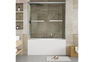 PEACEFULHUES 59" W x 60" H Sliding Shower Door with 1/4" Clear Tempered Glass, Aluminum Alloy Frame & Space Saving Bypass Design for Bathroom,Brushed Nickel