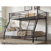 VECELO Bunk Bed Twin Over Full, Metal Bunkbeds with Ladder and Full-Length Guardrail, No Box Spring Needed, Space Saving, Noise Free, Matte Black