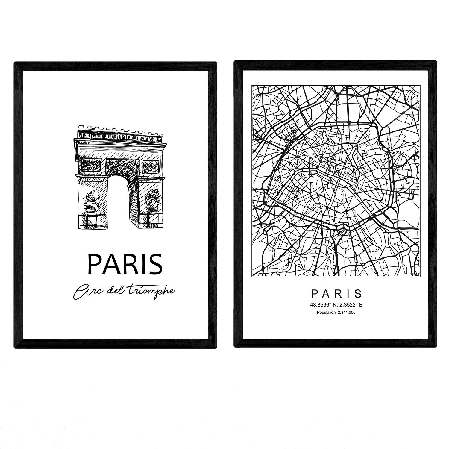 Nacnic Pack posters Paris -bow triumph. Sheets with monuments of cities. A3 size