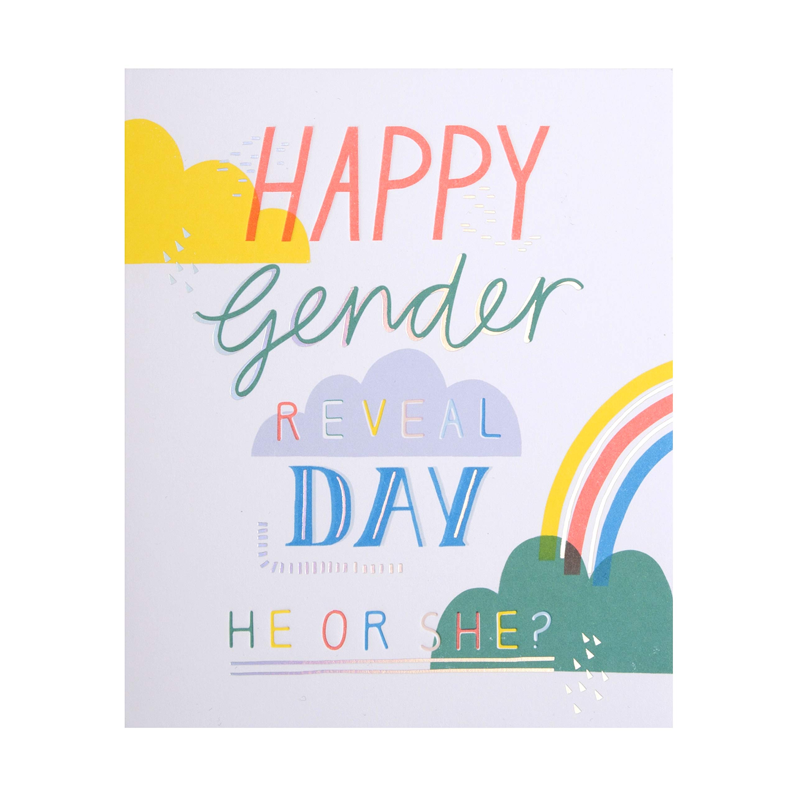 Gender Reveal Celebration Card from Hallmark - Contemporary Design with Neon Inks and Foil Details