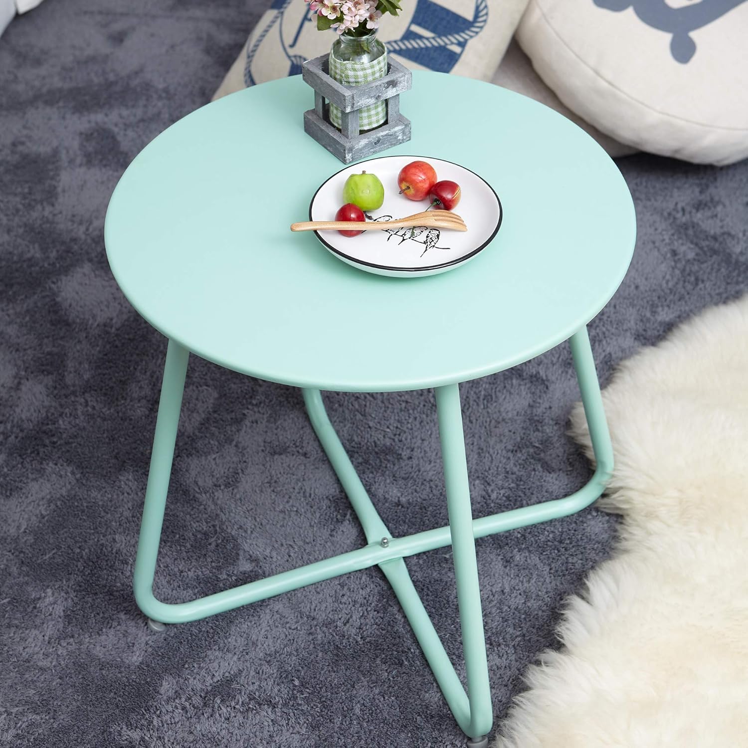Grand Patio Steel Patio Side Table, Weather Resistant Outdoor Round End Table, Pink: Kitchen & Dining