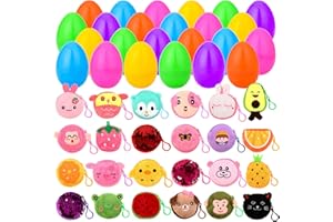 FESTISOUL 24PCS Easter Eggs with Cute Purse Keychain for Girls Colorful Easter Basket Stuffers Plush Cartoon Wallets Easter Gifts for Kids Toddlers Easter Toys for Easter Egg Hunt Party Favors Supplies
